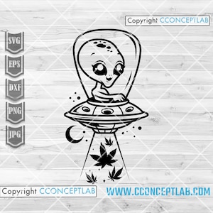 Alien Harvest Weed svg | Rasta Clipart | Hoch wie der Mond Schnittdatei | Dope UFO Schablone | Rauchen Joint dxf | Cannabis Schablone | Marihuana
