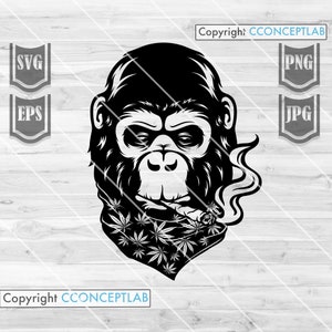 Affe Weed svg | Gorilla Rauchen Joint Clipart | Rasta Shirt png | Cannabis Cutfile | Marihuana dxf | 420 High Animal Schablone | Rasta Wild jpg