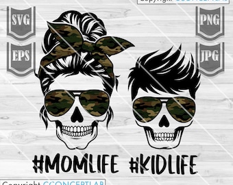 Mom Life Kid Life svg | Military Mama Clipart | Like Mother Like Son Stencil | Camouflage KidLife | Soldier MomLife Cutfile | Mother&#39;s Day