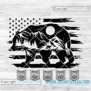 US Bear Wilderness svg | Wild Grizzly Clipart | Roar T-shirt png | Outdoor Scene Cut File | Camp Life dxf | Camping View Stencil | Adventure