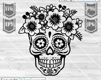 Floral Sugar Skull Svg File || Sugar Skull Svg || Day of dead Svg || Candy Skull Svg || Skull Svg || Floral Skull Svg || Sugar Skull Flowers