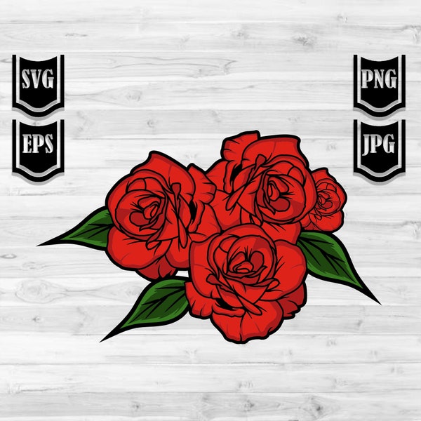 Roses illustration Svg file | Red Roses Cut File | Flower Clipart | Rose Svg | Floral Stencil | Red Bouquet Stencil| Hybrid Tea Rose Cutfile