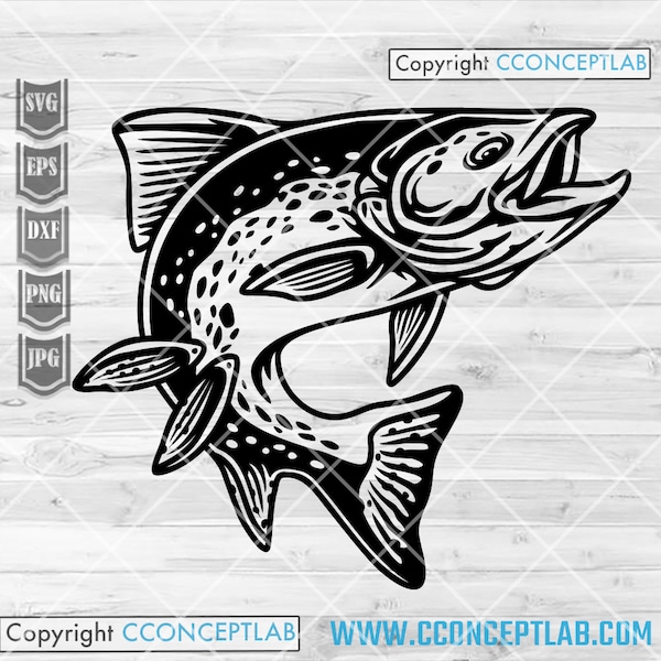 Trout Fish svg | Fresh Water Fishing Clipart | Angler Dad Cutfile | River Angling Stencil | Lake Fishermen Stencil | Outdoor Fishing Shirt
