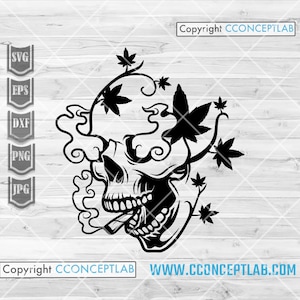 Skull Smoking Weed svg | 420 Shirt png | Marihuana Cutfile | Cannabis Clipart | Gelenk Blunt dxf | Dope Stoner Schablone | Rasta Kush Life jpeg