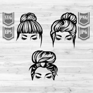 バンドル 3 メッシー バン ヘア SVG ファイル || メッシー ヘア スタイル SVG || バン ヘア スタイル SVG || ハリ スタイリスト SVG || カット ファイル