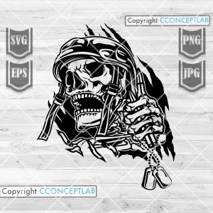 Veteran Skull svg | Military Dad Clipart | Soldier Skeletal Head on Combat Helmet Stencil | US Army Dog Tag Cut File | 4th of July Shirt png