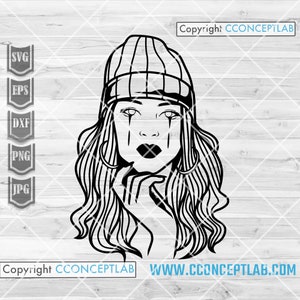 Chicano Chic svg / Hipster Girl Clipart / Gangster Woman Cutfile / Hippie Pretty Lady Stencil / Mafia Bandit Woman Shirt png/ Joker Girl dxf