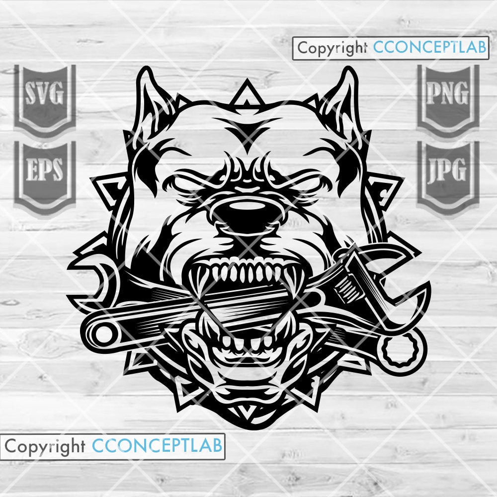 Pitbull Bite Wrench Mechanic Svg | Mechanical Shop Cut File | Wild