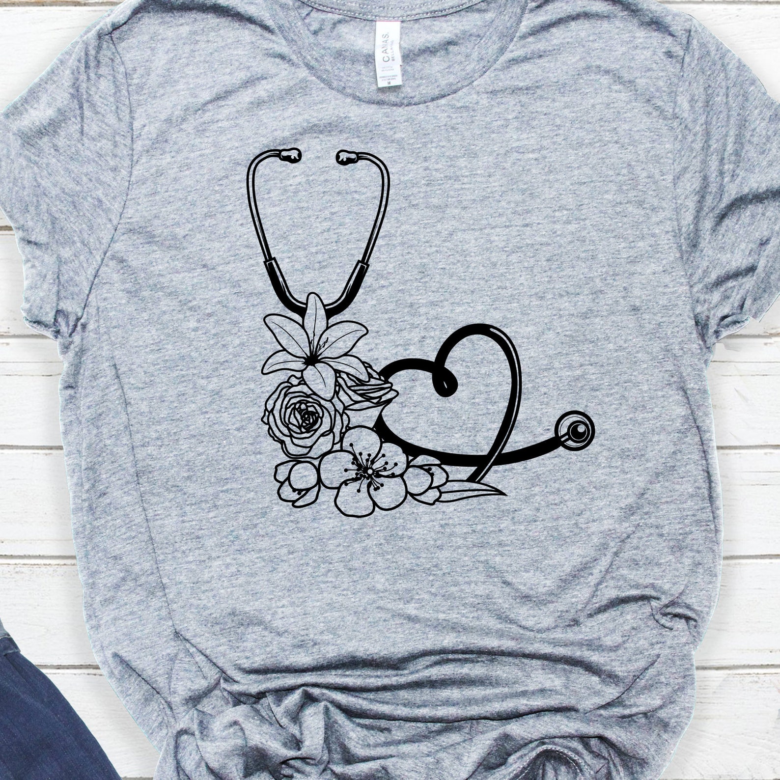 Download Stethoscope Floral Svg File Heart Stethoscope with flowers | Etsy