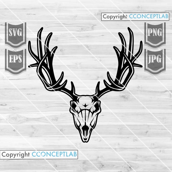 Deer Skull svg | Antler Gift Idea dxf | Outdoor Boho T-shirt Design png | Hunter Dad Cut File | Deer Camp Life Clipart| Animal Retro Stencil