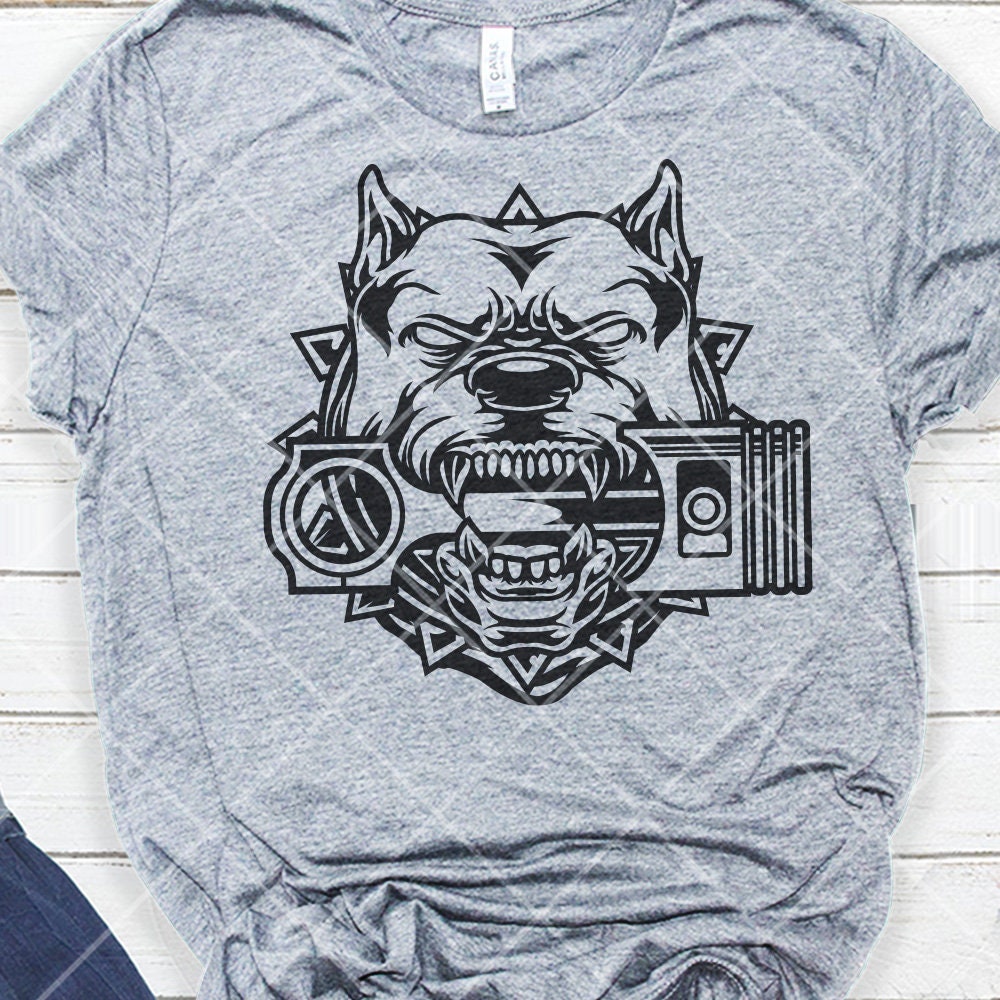 Pitbull Biting Piston Svg | Mechanic Tools Clipart | Biker Animal