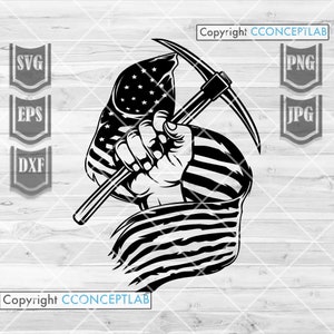 US Flag Fist Mining svg | Mining Tools Clipart | Miner Dad Gift Idea T-shirt Design png | Pickaxe Stencil | Mining Punch Cut File | Mine dxf