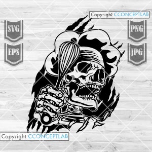 Chef Skull svg | Cooking Dad Cutfile | Head Cook Shirt png | Whisk Baking Tools Clipart | Baker Stencil | Kitchen Crew dxf | Griller Master