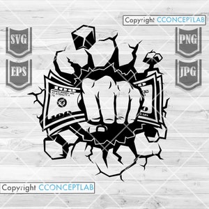 Geld Smashing Wall svg | Cracked Geld Schlagen Clipart | 100 Dollar-Schein-Schnittdatei | Smashed Stanzschablone | USD Penny T-Shirt Design png DXF