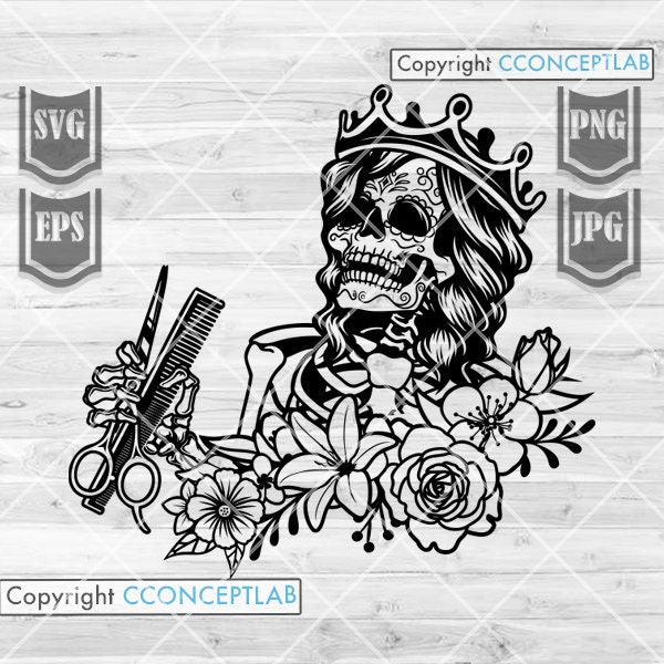 Floral Hair Stylist Queen svg | Hair Stylist svg | Hair Hustler svg | Hair Expert svg | Flooral Skull Queen svg | Skull Clipart | Skull svg