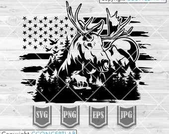 US Moose Outdoor Scene svg | Moose svg | Outdoor svg | Teepee svg | Boho svg | Camp Life svg | US Hunting svg | Moose png | Outdoor Clipart