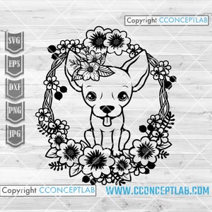 Baby Floral Chihuahua svg / Flower Dog Clipart / Paw Lover Shirt png / Doggo Mom Cutfile / Puppy Dad Stencil / Hooman Gift Idea / Home Pet