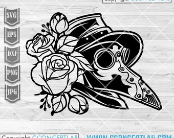 Plague Doctor svg | Floral Crow Clipart | Flower Goth Raven Stencil | Gothic Shirt png | Horror Scary Ritual Cutfile| Quack Faith Healer dxf