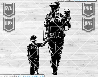 Politiemoeder met dochters svg | Politie Mom svg | Blue Thin Line svg | Politie Mom png | Politie Moeder Clipart | Politie shirt svg | Moeder Leven svg