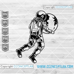 Astronaut with Planet svg | Astro Clipart | Outer Space Travel Cutfile | Galaxy dxf | Solar System Stencil | Big Bang Shirt png | Earth jpeg