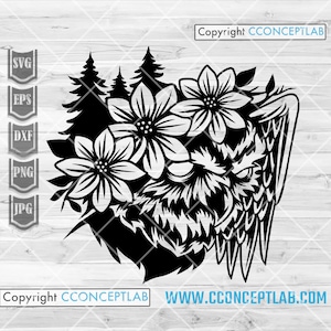 Bloemenuil-svg | Bos dieren clipart | Nachtdier dxf | Big Eye Bird-sjabloon | Boho bloem dieren snijbestand | Night Flying Wings