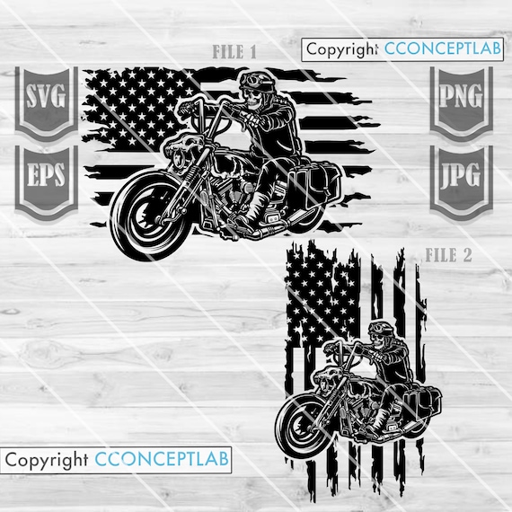 US Biker Skull svg | Extreme Sports Motorbike Clipart | Motor Cross Racer Dad Gift Idea | Motorcycle Clipart | USA Big Bike Rally Shirt png