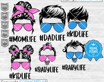 Fam life Svg Bundle | Messy bun Mom  svg | Messy Bun Hair Svg | Mom  Kid  svg | Dad Kid svg | Mom Svg | Dad Svg | Family Life Bundle Svg