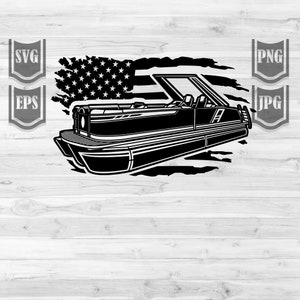 Us Pontoon Boat svg | Zeewaterschip Clipart | Lake Fishing Stencil | Rivierkano Cutfile | Fisherman Dad Shirt png | Boot Reparatie Shop dxf