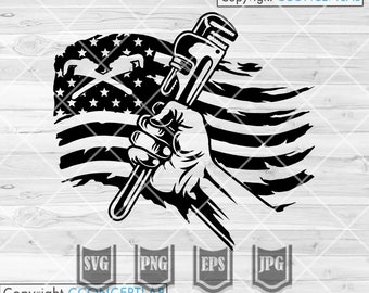 US Plumber Fist svg, Pipe Fitter Clipart, Pipe Repair Dad Cut File, Adjustable Wrench Stencil, Repairman Clipart, Plumbing Gift Monogram dxf