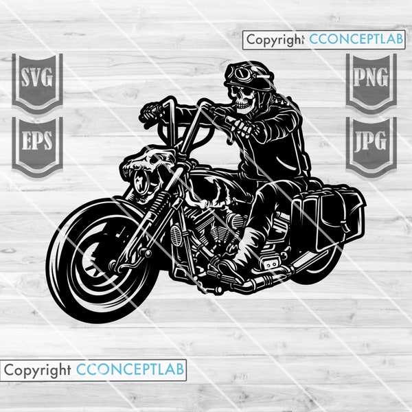 Biker Skull svg | Motorbike Clipart | Extreme Sports Cut File | Bike Rally T-shirt Design png | Motorcycle Stencil | Ride to Die Cutfile DXF