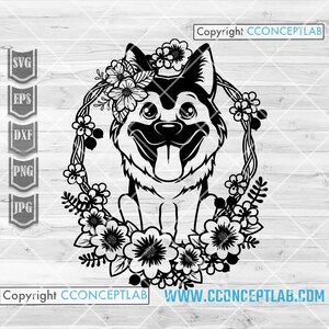 Bambino floreale pastore tedesco in formato svg, clipart cane poliziotto, maglietta amante della zampa png, file di taglio per mamma Doggo, stencil per papà cucciolo, idea regalo Hooman, animale domestico