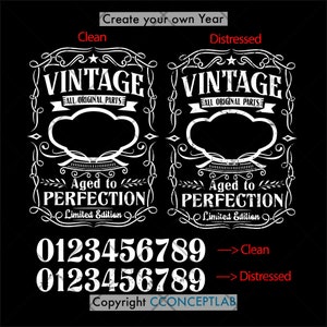 Pacchetto SVG di compleanno personalizzato / Clipart invecchiato alla perfezione / Cutfile di compleanno vintage / 30 40 50 60 ° Bday Idea regalo / Camicia tutto l'anno png