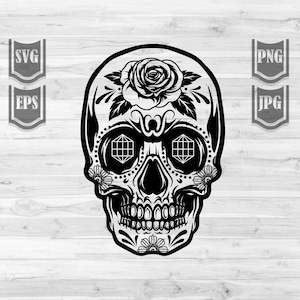 Sugar Skull svg | Candy Skull Clipart | La Muerta Stencil | Day of the Dead Cut File | Lady Dead dxf | Catrina Skull T-shirt Design png