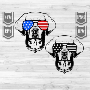 2 Patriotic Dog svg | Clipart du 4 juillet | American Doggo Cutfile | Maman chien Papa Pochoir | Cool Puppy sur USA Flag Glasses dxf| Patte Chemise png