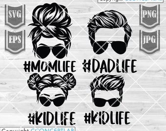 Family svg | Fam Life SVG Bundle | MomLife svg | Bun Hair Mom svg | Mom Life Kid Life svg | Dad Life Kid Life svg | Mom svg | Papa svg