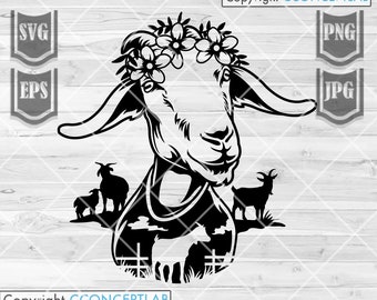 Scène de chèvre svg | Chèvre Clipart | Chèvre de la ferme svg | Scène de chèvre png | Fichier de coupe de chèvre | Svg animaux de la ferme | Monogramme de la ferme | Pochoir chèvre | Svg agriculture