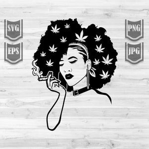 Afro Girl Rauchen Joint svg | Rasta Lady Clipart | High Stoner Chic dxf | Cannabis Haarschnittdatei | Marihuana Shirt png | Dope 420 Shirt png