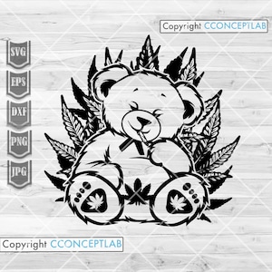 Teddy Bär Smoking Weed svg | High Bear Clipart | Rasta Animal Cut File | Gelenk Blunt dxf | Marihuana Blatt Schablone | Cannabis Schablone jpeg