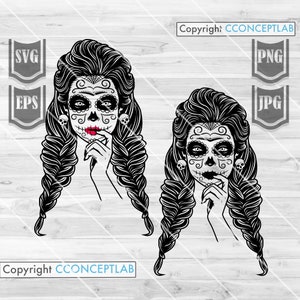 Braided Sugar Skull Svg File || Sugar Skull Svg || Lady dead Svg || Catrina Svg || Sugar Skull Shirt | Frida Svg || Halloween Svg | Cutfiles