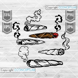 Puede incluir: Cinco ilustraciones en blanco y negro de cigarrillos enrollados con humo saliendo de ellos. Los cigarrillos están en diferentes posiciones y tienen diferentes formas. El fondo es un patrón de veta de madera blanca.