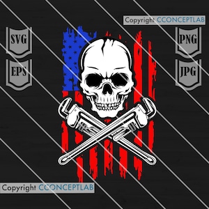 USA Plumber Skull Svg File || Plumber Svg || Plumber Shirt || US Plumber Svg || Pipe Wrench Svg || Plumbing Svg || Plumbing shirt || CutFile