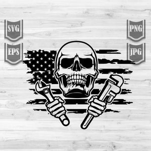 Patriotic Plumber Skull Svg || Cut Files || Skull Svg || Plumber Skull Svg || Plumbing Shirt || Plumber svg || Repair svg || Plumber Png