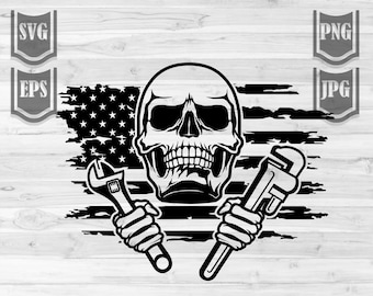Patriotic Plumber Skull Svg || Cut Files || Skull Svg || Plumber Skull Svg || Plumbing Shirt || Plumber svg || Repair svg || Plumber Png