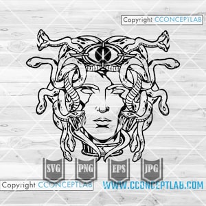 Medusa svg | Snake Head Woman Clipart | Lady Serpent Cut File | Stone Eye Contact Stencil | Greek Mythology God Cutfile | Halloween T-shirt