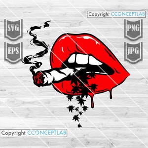 Sexy Lippen Tropfen Rauchen Joint svg | Rote Lippenschnittdatei | Marihuana Weed dxf | Cannabis Clipart | 420 Rasta Shirt png| Dope Kush Life Schablone