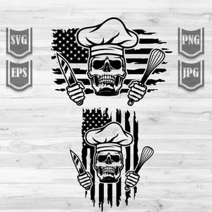 US Skull Chef svg | Cooking Hat Clipart | Griller Dad Gift Idea dxf | Sue Chef Stencil | Baker Cutfile | Cook Head jpg | Kitchen Tools jpeg