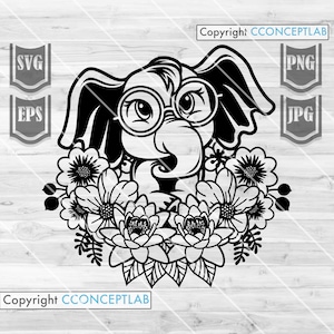 Süßer Floraler Elefant Svg | Baby Elefant Svg | Florales Tier svg | Elefant Clipart | Süßer Elefant png | Elefant Cutfile| Elefant Schablone