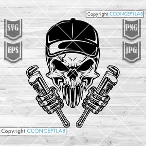 Plumber Skull svg | Pipe Fitter Dad Clipart | Pipe Fixer dxf | Repairman Cutfile | Repair Tools Stencil | Fixed Wrench | Plumbing Shirt png