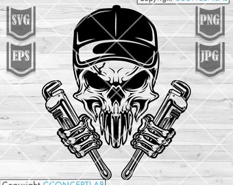 Plumber Skull svg | Pipe Fitter Dad Clipart | Pipe Fixer dxf | Repairman Cutfile | Repair Tools Stencil | Fixed Wrench | Plumbing Shirt png