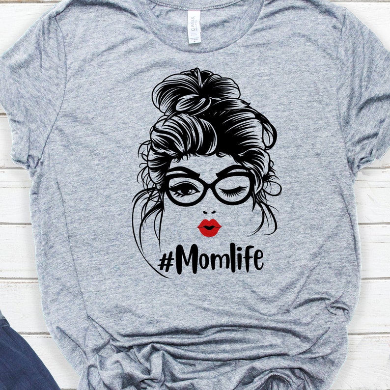 Bundle 3 Bunhair Momlife Svg File Woman Bun hairstyle with glasses Messy Bun Hair Momlife svg Bun Hair Mom Svg Cut Files image 2